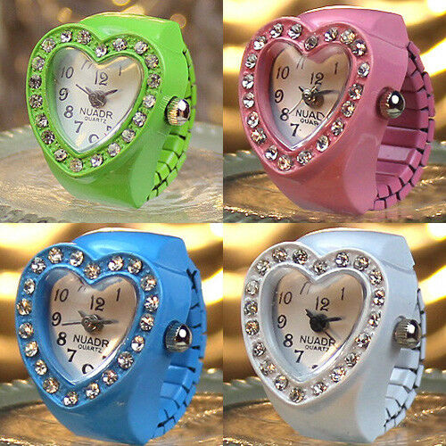Finger Ring Watch Heart Diamond Embellished For Woman Fashion Jewelry Girls Gift
